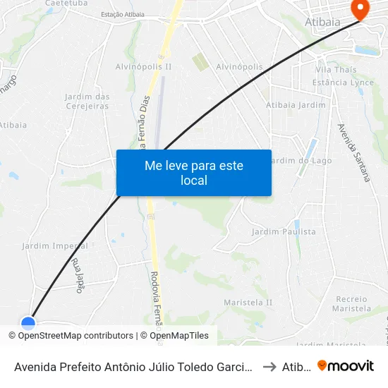 Avenida Prefeito Antônio Júlio Toledo Garcia Lopes, 4065 to Atibaia map