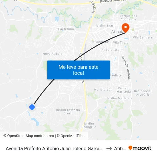 Avenida Prefeito Antônio Júlio Toledo Garcia Lopes, 1046 to Atibaia map