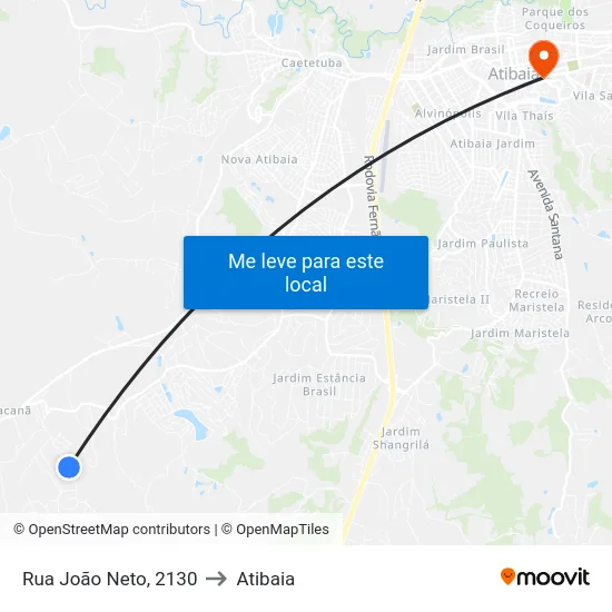 Rua João Neto, 2130 to Atibaia map