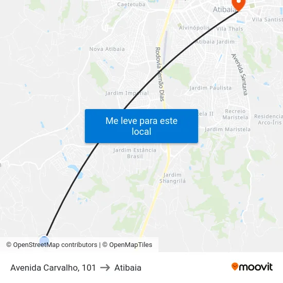 Avenida Carvalho, 101 to Atibaia map