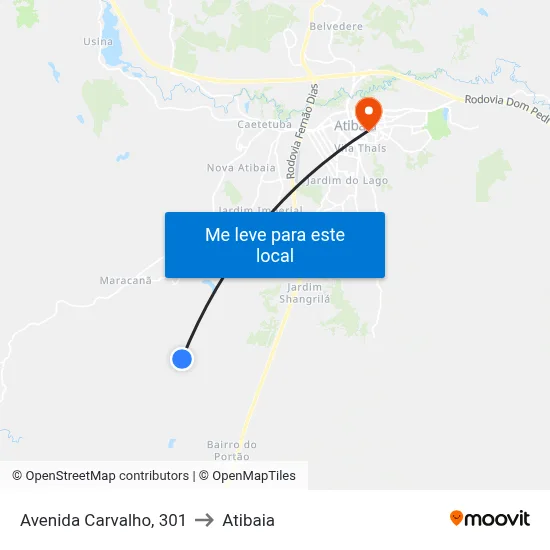 Avenida Carvalho, 301 to Atibaia map