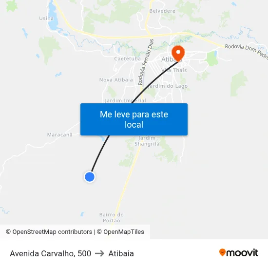 Avenida Carvalho, 500 to Atibaia map