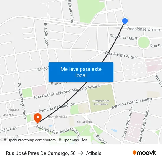 Rua José Píres De Camargo, 50 to Atibaia map