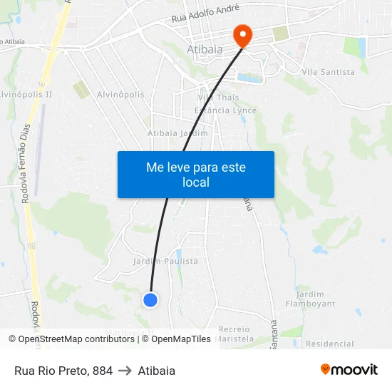 Rua Rio Preto, 884 to Atibaia map