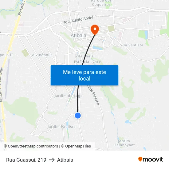 Rua Guassui, 219 to Atibaia map