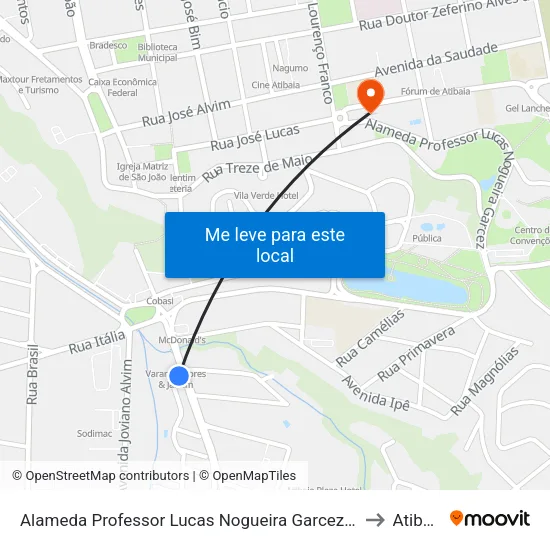 Alameda Professor Lucas Nogueira Garcez, 897 to Atibaia map