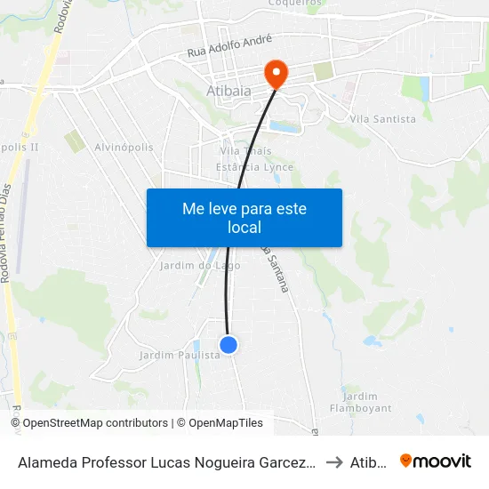 Alameda Professor Lucas Nogueira Garcez, 3586 to Atibaia map