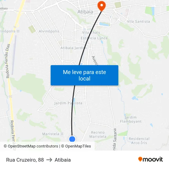 Rua Cruzeiro, 88 to Atibaia map