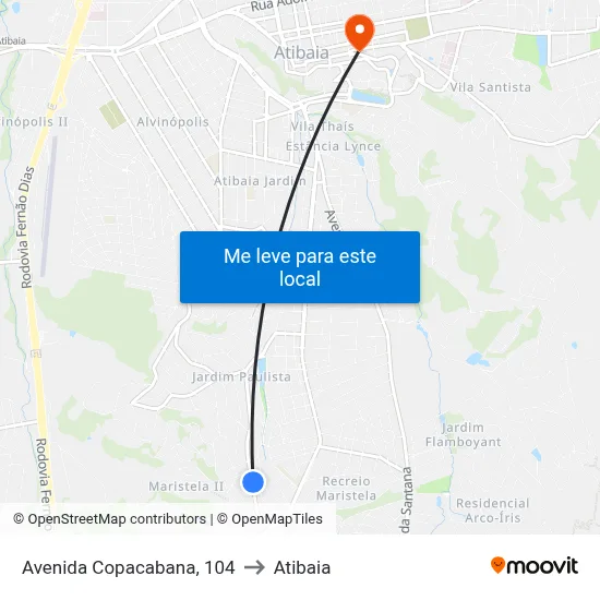 Avenida Copacabana, 104 to Atibaia map