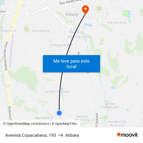 Avenida Copacabana, 193 to Atibaia map