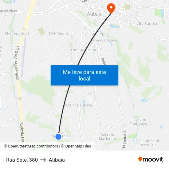 Rua Sete, 380 to Atibaia map