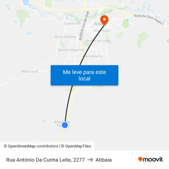 Rua Antônio Da Cunha Leite, 2277 to Atibaia map