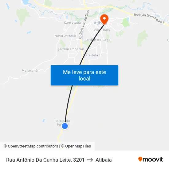 Rua Antônio Da Cunha Leite, 3201 to Atibaia map