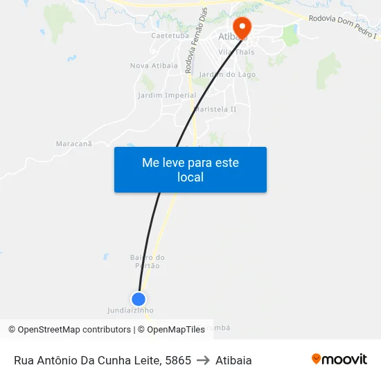 Rua Antônio Da Cunha Leite, 5865 to Atibaia map