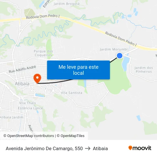 Avenida Jerônimo De Camargo, 550 to Atibaia map