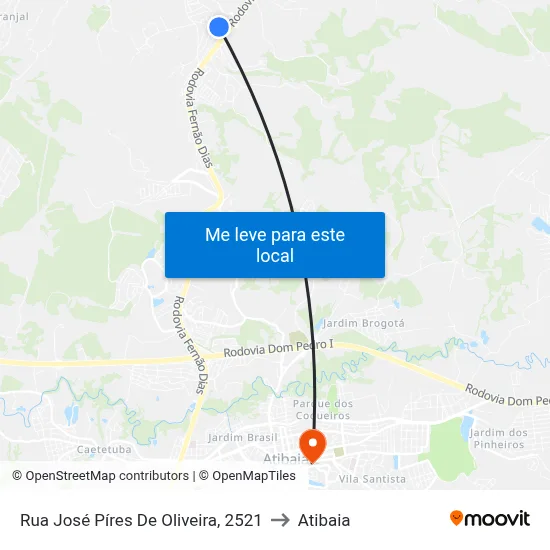 Rua José Píres De Oliveira, 2521 to Atibaia map