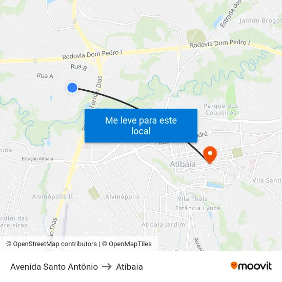 Avenida Santo Antônio to Atibaia map