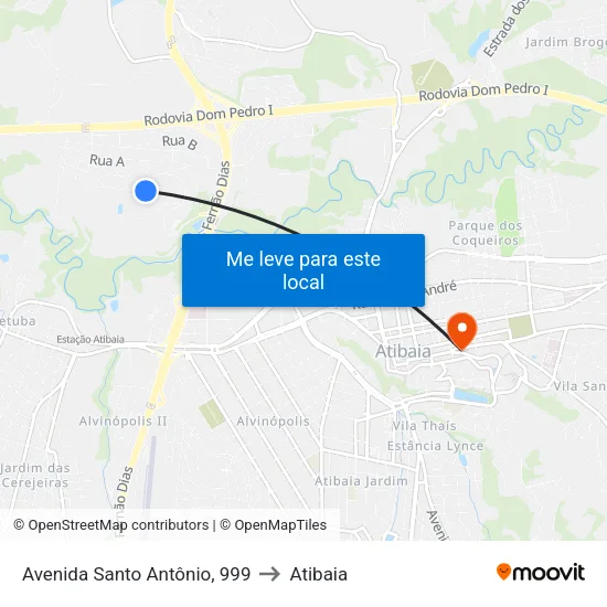 Avenida Santo Antônio, 999 to Atibaia map
