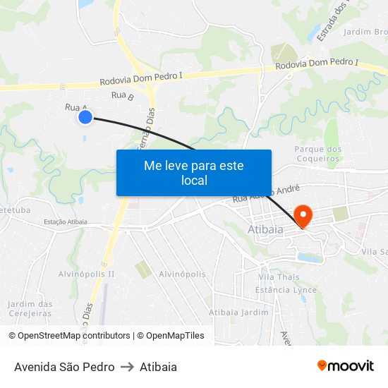 Avenida São Pedro to Atibaia map
