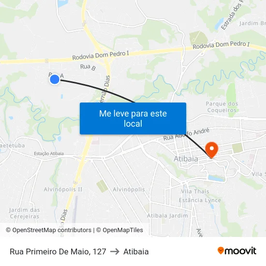 Rua Primeiro De Maio, 127 to Atibaia map