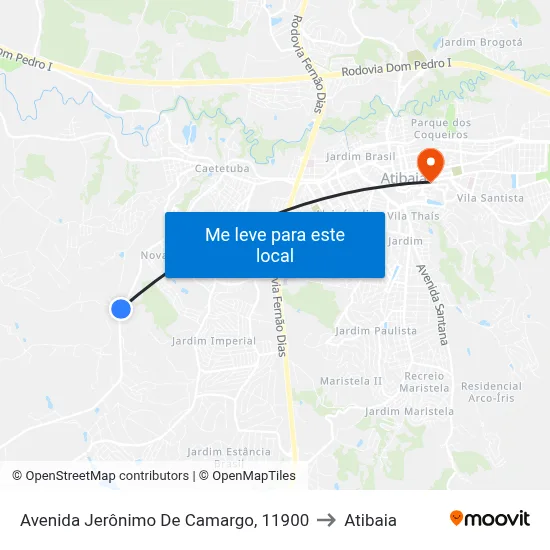 Avenida Jerônimo De Camargo, 11900 to Atibaia map