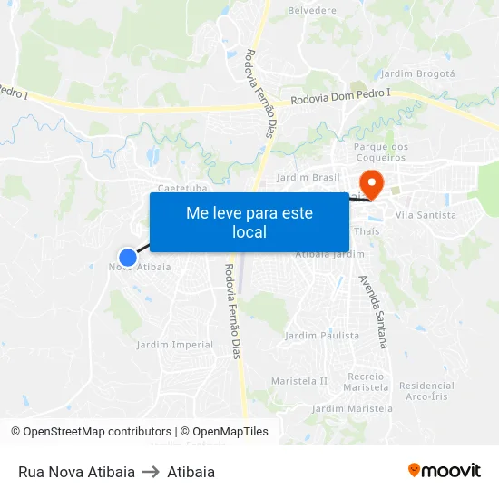 Rua Nova Atibaia to Atibaia map