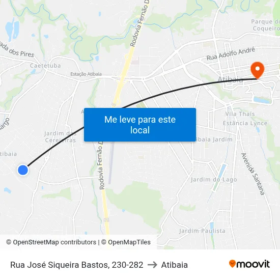 Rua José Siqueira Bastos, 230-282 to Atibaia map
