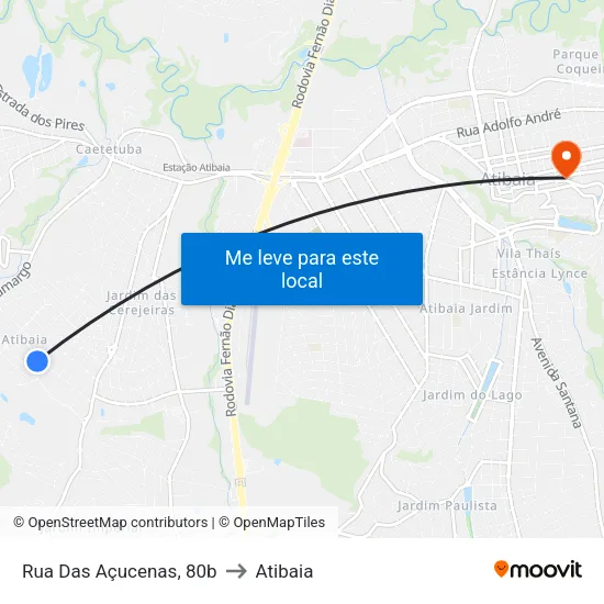 Rua Das Açucenas, 80b to Atibaia map