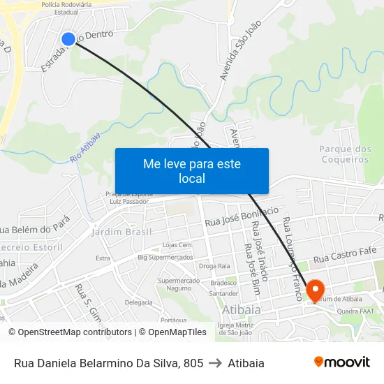 Rua Daniela Belarmino Da Silva, 805 to Atibaia map