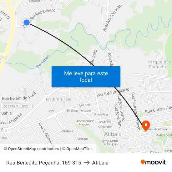 Rua Benedito Peçanha, 169-315 to Atibaia map