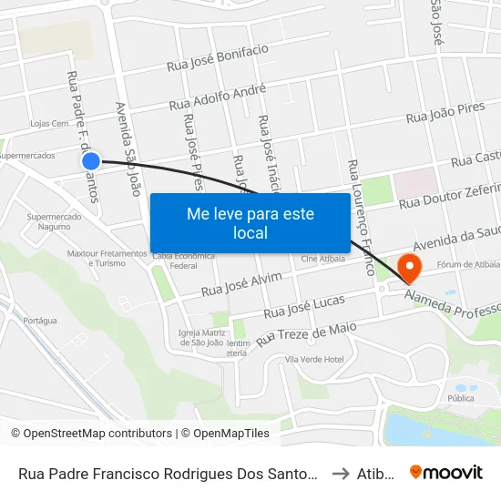 Rua Padre Francisco Rodrigues Dos Santos, 48 to Atibaia map