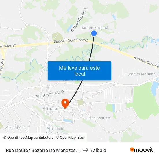 Rua Doutor Bezerra De Menezes, 1 to Atibaia map