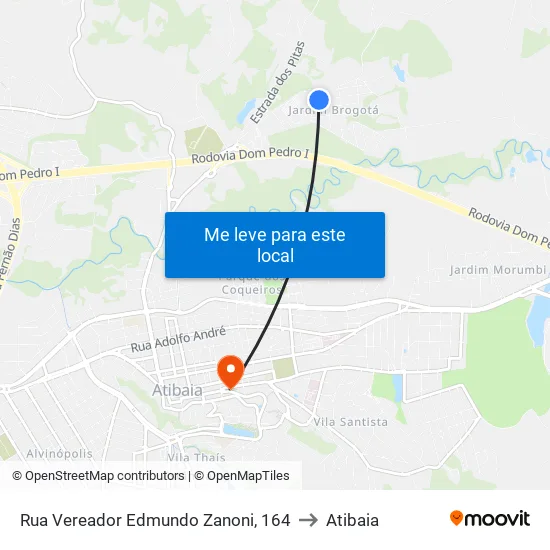 Rua Vereador Edmundo Zanoni, 164 to Atibaia map