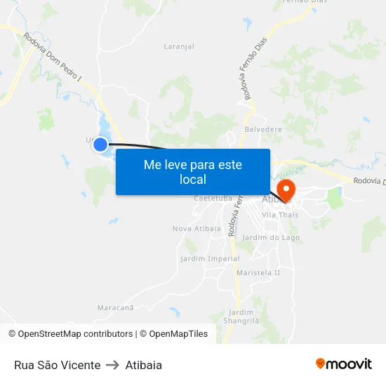 Rua São Vicente to Atibaia map