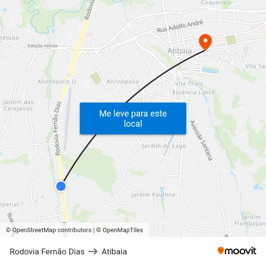 Rodovia Fernão Dias to Atibaia map