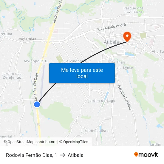 Rodovia Fernão Dias, 1 to Atibaia map