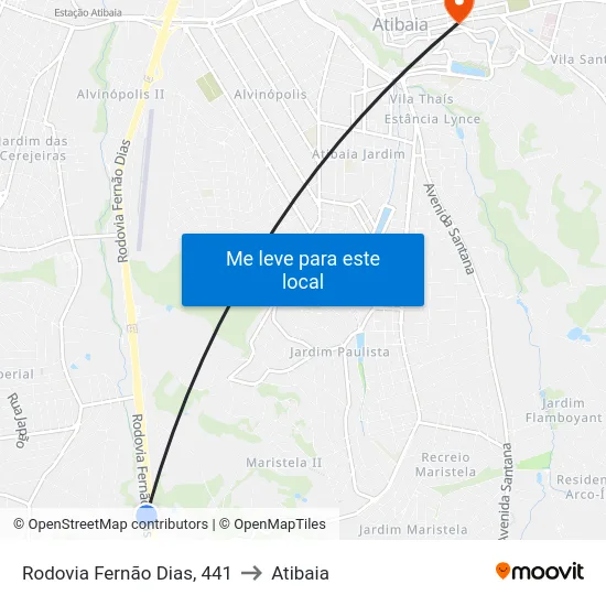 Rodovia Fernão Dias, 441 to Atibaia map