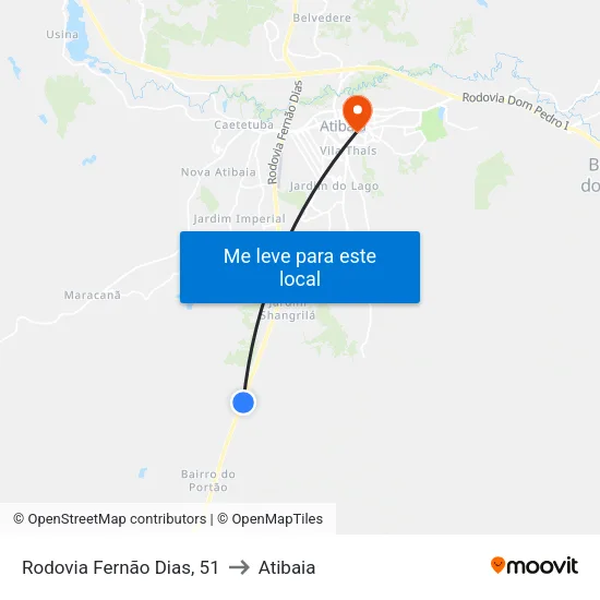 Rodovia Fernão Dias, 51 to Atibaia map