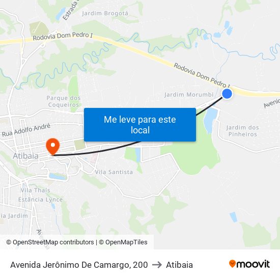 Avenida Jerônimo De Camargo, 200 to Atibaia map