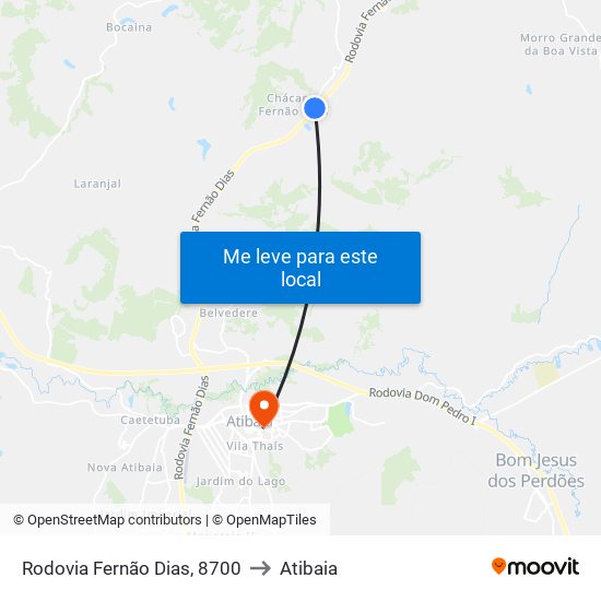 Rodovia Fernão Dias, 8700 to Atibaia map