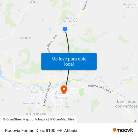 Rodovia Fernão Dias, 8100 to Atibaia map