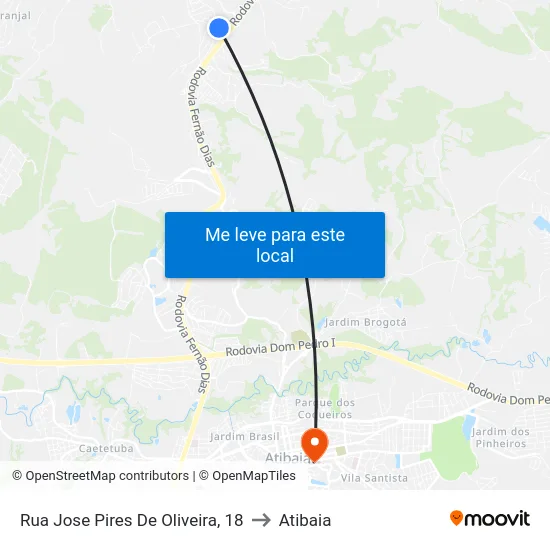 Rua Jose Pires De Oliveira, 18 to Atibaia map