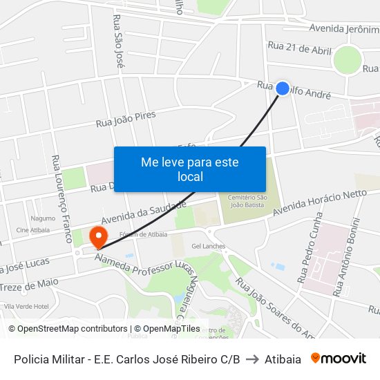 Policia Militar - E.E. Carlos José Ribeiro C/B to Atibaia map