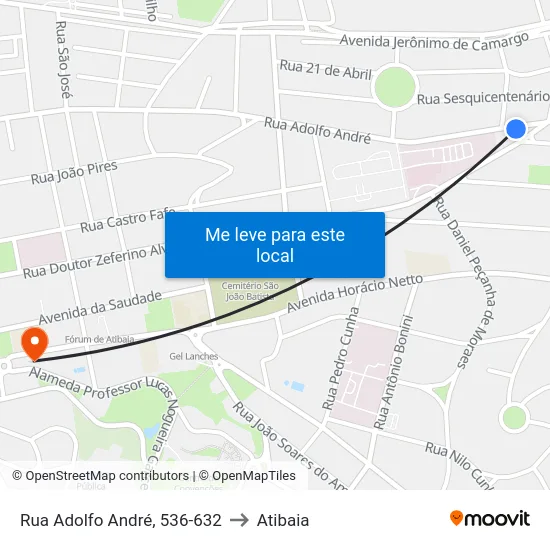 Rua Adolfo André, 536-632 to Atibaia map