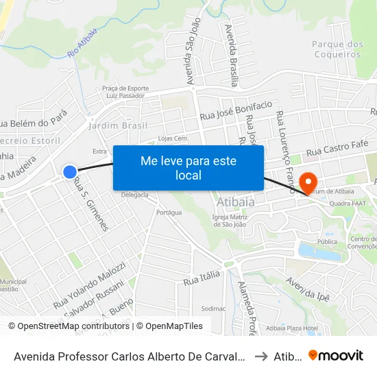 Avenida Professor Carlos Alberto De Carvalho Pinto, 256 to Atibaia map