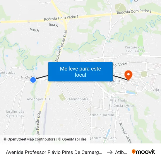 Avenida Professor Flávio Píres De Camargo, 565 to Atibaia map