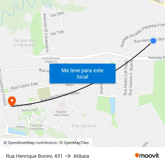 Rua Henrique Bonini, 431 to Atibaia map