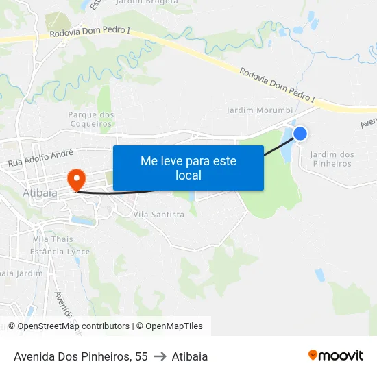 Avenida Dos Pinheiros, 55 to Atibaia map