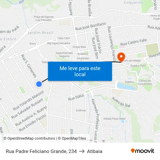 Rua Padre Felíciano Grande, 234 to Atibaia map
