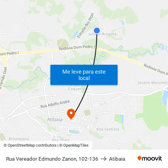 Rua Vereador Edmundo Zanon, 102-136 to Atibaia map